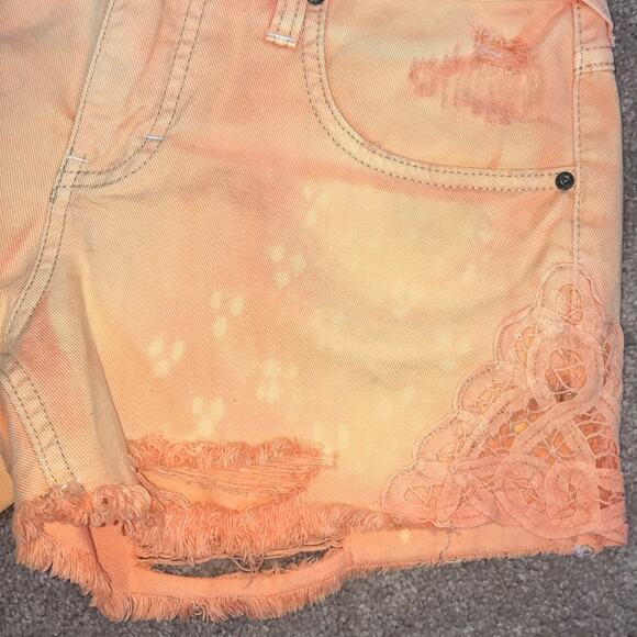 Free People Orange Distressed Shorts with Lace. - Picture 5 of 7